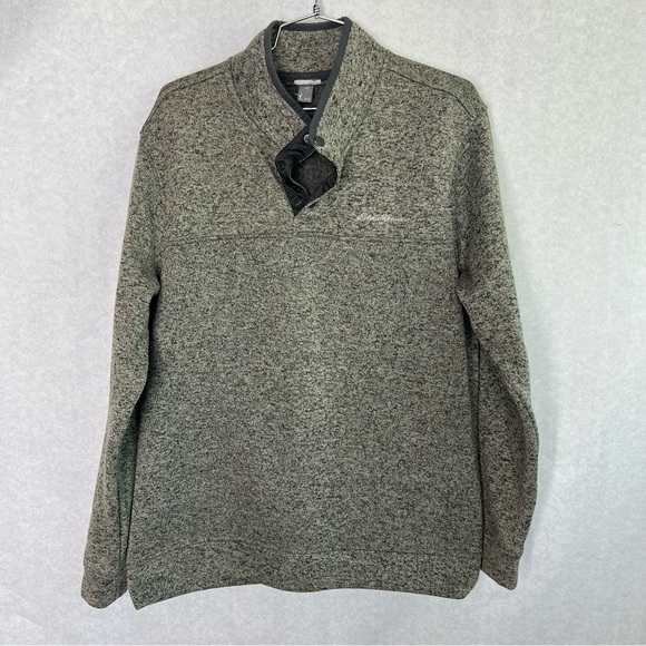 Eddie Bauer Sweater Men Large Gray Heather Radiator Henley 1/4 Snap Fleece - Picture 3 of 5